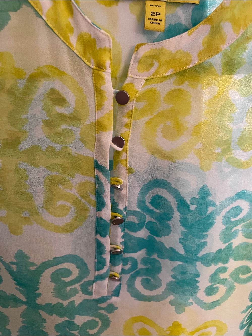 Banana Republic Yellow & Teal Printed Button-Up Tunic - Picture 3 of 4